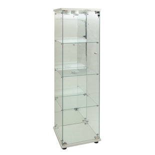 AONYAYBM Glass Display Cabinet With Mirrored Back And LED Light, Floor Standing Glass Curio Cabinets Display Cases With 4 Shelves