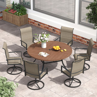 VICLLAX 6 - Person Round Outdoor Dining Set with Umbrella Hole (Set of 7)