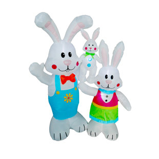 BZB GOODS 5 Foot Tall Happy Easter Lighted Inflatable Bunny Rabbit Family Three Bunnies Rabbits Indoor / Outdoor Blow Up Yard Decoration