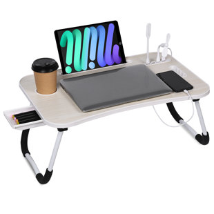 FWTL DEAL Portable Laptop Bed Table With Usb Ports, Cup Holder & Storage Drawer, Perfect Gift For Work & Leisure – Bonus Usb Lamp & Fan Included