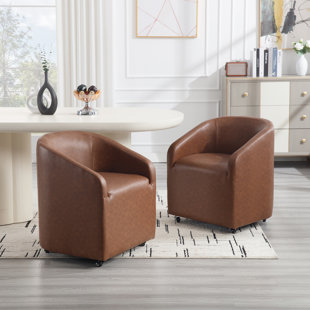 HOKKU DESIGNS Upholstered Barrel Back Dining Chair With Swivel Casters Modern Arm Side Chair For Dining Room/Kitchen (Set of 2)