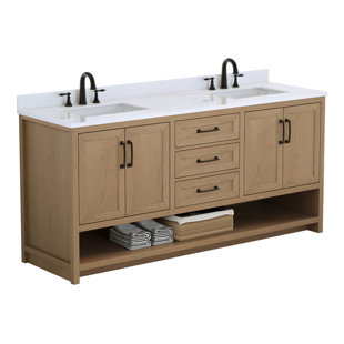 Maxbano 72" Double Bathroom Vanity With White Engineered Stone Top In Weathered Fir Finish