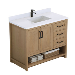 Maxbano 42" Single Bathroom Vanity With White Engineered Stone Top In Weathered Fir Finish