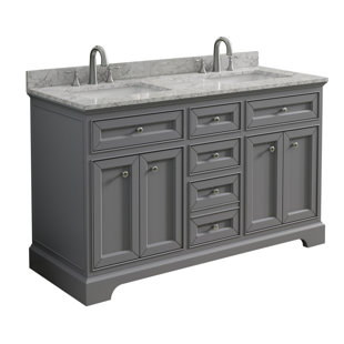 Maxbano 55" Double Bathroom Vanity With Engineered Stone Top In Grey Finish