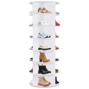 FWTL DEAL 7-tier Rotating Shoe Rack Tower, 360° Spinning Shoe Organizer Carousel, Vertical Shoe Display For Closet Storage, Holds 28+ Pairs (white)