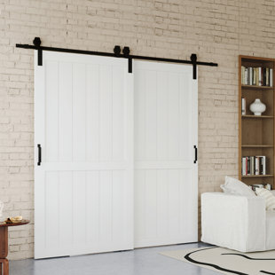 DOOOLI Modern Bypass Barn Door White Design - Manufacture Wood Sliding Bypass Barn Door With Hardware