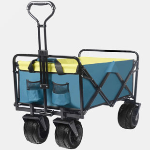GO PEAK TRACK Collapsible Wagon Cart Heavy Duty Foldable Beach Wagon With Big Wheels For Sand All-Terrain Utility Beach Cart For Sand, Outdoor Sports, Garden Camping