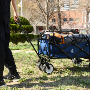 GO PEAK TRACK Collapsible Heavy Duty Beach Wagon Cart Outdoor Folding Utility Camping Garden Beach Cart With Universal Wheels Adjustable Handle Shopping