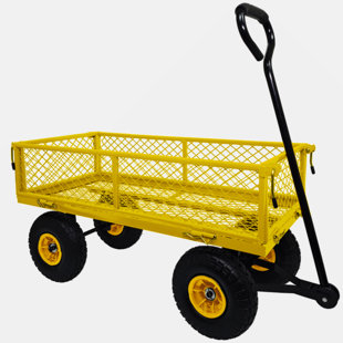 GO PEAK TRACK 3 Cu. Ft. 300 Lbs. Capacity Removable Sides Metal Steel Mesh Heavy Duty Utility Wagon Outdoor Garden Cart