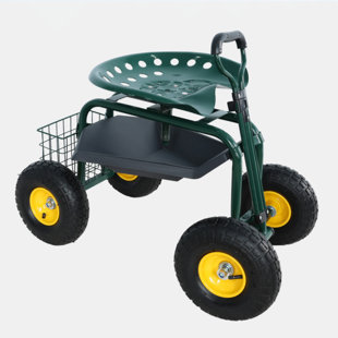 GO PEAK TRACK Garden Trolley Rolling Work Chair With Wheels, Garden Stool For Planting, 360 Degree Swivel Seat, Station Wagon Scooter With Steering Handle And Utility Tray, For Yard And Outdoors, (Green)
