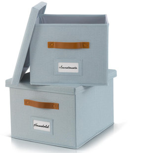 APPENIN WINTER PARK CORP Decorative File Organizer Box Set Of 2 - Collapsible Linen Filing Cabinets W/Handles Are Perfect To Store All Your Documents & Hanging File Folders - Portable Easy Slide File Crates With Lid