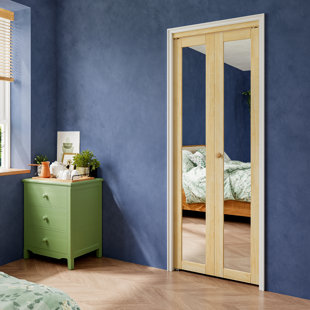 HOME WORTHY Pine Wood Unfinished 1 Lite Mirror Bi-Fold Door With Hardware Kit