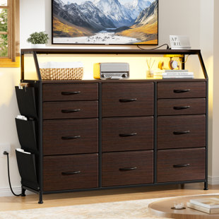 EBERN DESIGNS Cheo 11 - Drawer Dresser With Side Pockets,Chest Of Drawers With Side Pockets, 43"W Dresser With Power Outlet & LED