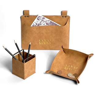 COCO LA VITA Luxury Leather Catch All Tray Office Desktop Jewelry Organizers Decorative Holder Basket For Entryway Table. Perfect For Jewelry Watch Keys Wallets Coins Cell Phones And Office (Set C) (Set of 3)