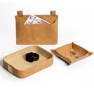 COCO LA VITA Luxury Leather Catch All Tray Office Desktop Jewelry Organizers Decorative Holder Basket For Entryway Table. Perfect For Jewelry Watch Keys Wallets Coins Cell Phones And Office (Set B) (Set of 3)