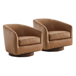 HOKKU DESIGNS Bennett Genuine Leather Swivel Barrel Chair
