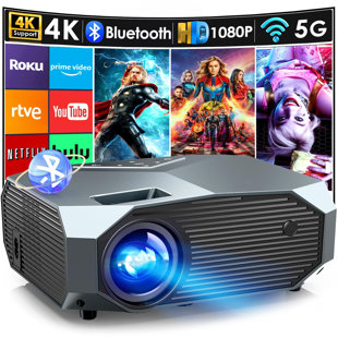 ALL AMERICAN FURNITURE & MATTRESS, INC 4K Projector With Wifi And Bluetooth, 20000L Native 1080P Outdoor Portable Movie Projector, Smart Video Projector, 50% Zoom/400" Display, Compatible With HDMI/USB/PC/TV/PS5/DVD/Android/Ios
