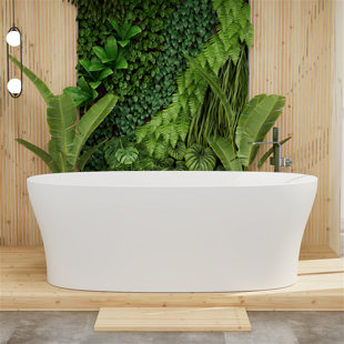 GIVINGTREE 63" Solid Surface Stone Resin Oval-shaped Freestanding Soaking Bathtub With Overflow