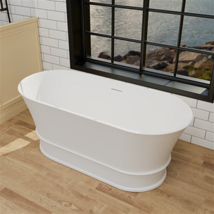 GIVINGTREE 59" Solid Surface Stone Resin Oval-shaped Freestanding Soaking Bathtub With Overflow