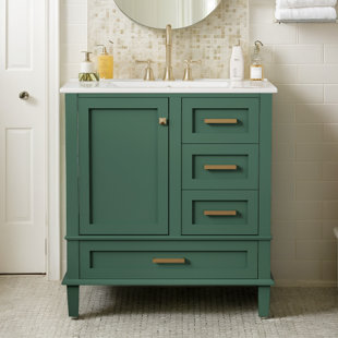 AIYCHEN 30" Bathroom Vanity in Green, Modern Bathroom Cabinet with Sink Combo Set, Bathroom Storage Cabinet with a Soft Closing Door and 3 Drawers, Solid Wood Frame