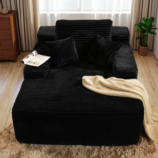 EBERN DESIGNS Chaise Lounge Chair Indoor With Pillows, 48.4 "d Oversized Sleeper Chair, Could Plush Corduroy Comfy Sofa For Bedroom, Living Room, Office