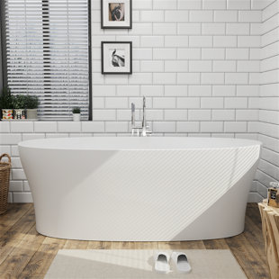 GIVINGTREE 71" Solid Surface Stone Resin Oval-Shaped Freestanding Soaking Bathtub With Overflow