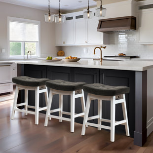 NORTHOBLIQ DIGI 24inch Wooden Backless Saddle Counter Height Barstools Wide Seat Comfortable For Kitchen Island