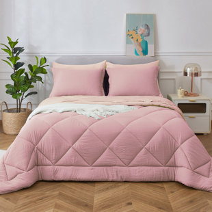 HOMECHOICE INTERNATIONAL GROUP 7 Piece Washed Microfiber All Season Comforter Set - Diamond-Stitched Quilting Bedding Set, Solid Reversible Down Alternative Filling Duvet Insert ,Fluffy Breathable Farmhouse Microfiber Comforter