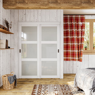 HOME WORTHY Frosted Glasses Pantry Closet Sliding Doors With Hardware & Handles(Assembly Required)