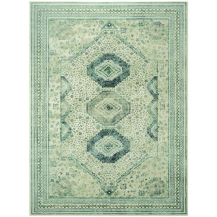 BUNGALOW ROSE Straub Large Moroccan Rugs Geometric Living Room Rug Washable Bedroom Rug Non-Slip Colorful Vintage Accent Floor Carpet For Home Decor