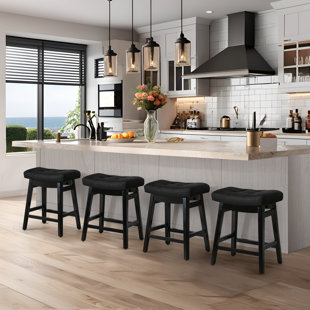 NORTHOBLIQ DIGI 24" Kitchen Island Wooden Saddle Counter Height Short Bar Stool