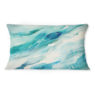 DESIGN ART Turquoise Waves Impressions Of Infinity I - Abstract Painting Printed Throw Pillow