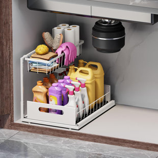 ADECO TRADING Under Sink Organizers And Storage 2 Tier Slide Out Kitchen Cabinet Organizer Sturdy Metal Bathroom Storage