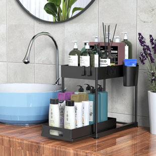 ADECO TRADING Under Sink Organizers And Storage, 2 Pack Large Capacity Heavy Load Double Pull-Out Under Sink Shelves With Sliding Drawer For Kitchen And Bathroom