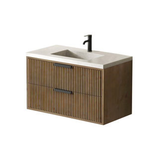 MAXBANO Modern 36" Floating Bathroom Vanity with White Single Sink, Solid Wood