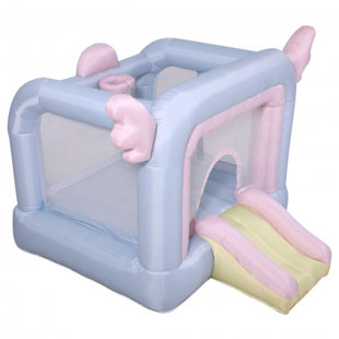 DREAMDWELL HOME Cute Cotton Candy Bounce House With Wings, Pastel Bouncer With Slide, 8.9 Ft L X 7 Ft W X 6.7 Ft H, UL Blower Included, Basketball Hoop, Trendy Bouncer For Kids