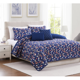 RT DESIGNER'S COLLECTION Tropic Subtle Navy Flowers Quilt Decorative Pillows Shams Floral