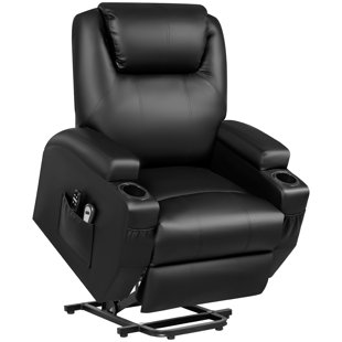 LATITUDE RUN® Electric Power Lift Recliner Chair with Massage for Elderly, PU Leather Home Theater Seat with Side Pockets and 2 Cup Holders Ergonomic Lounge Chair Single Sofa for Home Living Room