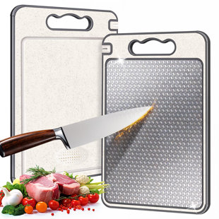 HUDSON & ASHTON LLC Kitchen Double-Sided Stainless Steel Cutting Board, Scratch-Resistant Grid Design, Juice Groove, Non-Slip Silicone Wrap, Dishwasher Safe
