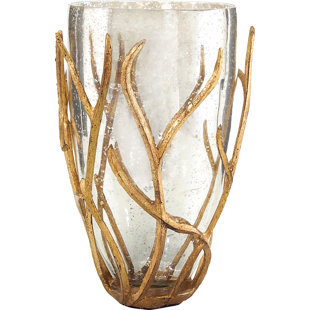 JOHN-RICHARD Gold/Clear 17.5" Glass Table Vase
