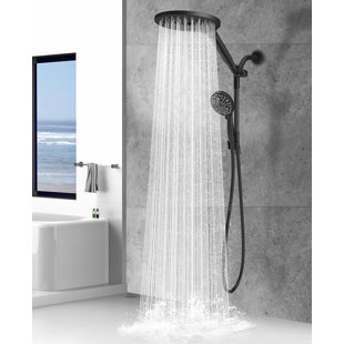 VOKIAL Dual Handheld Shower Head Combination, 2-In-1 Rain Shower Head System 8-Inch Rain Shower Head And 10-Mode High Pressure Handheld Shower Head, Built-In Power Supply For Cleaning, Shower Accessories,Matte Black