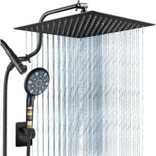 VOKIAL Square 12 "All-Metal 3-Way Rain Shower Head, High Pressure Shower Head, Dual Shower Head With Handheld Spray Combination - Upgrade Extension Arm Height Adjustable - 9 Spray Filter Shower Head, Shower Accessories,