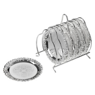 CORBELL SILVER COMPANY Queen Anne 1 Piece Coaster Set With Holder