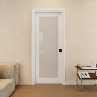 HOME WORTHY Interior 1-Lite Frosted Glass Sliding Pocket Door Solid Core Pantry Door With Privacy Pocket Lock / Soft Close