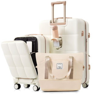 MUSSALLEM AREA RUG SPECIALIST, LLC 3-Piece Luggage Set with 20" Front-Opening Carry-On, 28" Expandable Suitcase, and Expandable Travel Bag, white
