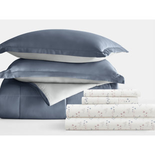 IENJOY HOME 7-Piece Reversible Bedding Bundle - Solid Comforter and Patterned Sheet Set