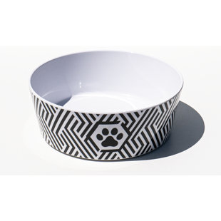 ABODE HOMEWARES Black & White Geo Paw, Single Wall, Bowl, Set of 2 (Set of 2)