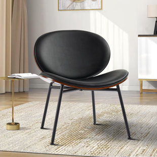KNLNNY WARE Modern minimalist upholstered reception chair with metal legs and faux leather fabric, curved backrest for bedroom and living room, reception room