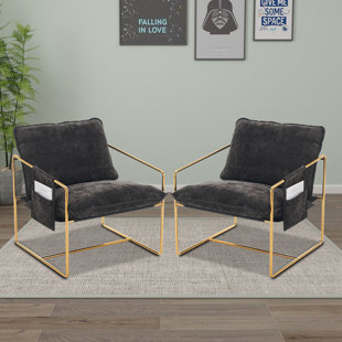 KNLNNY WARE Modern style upholstered lounge chair set with metal frame and storage pockets, pillow back and seat for bedroom and living room, reception room,