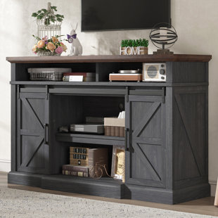GRACIE OAKS Allen 66" W Farmhouse TV Stand with Sliding Barn Door & Large Storage Shelves